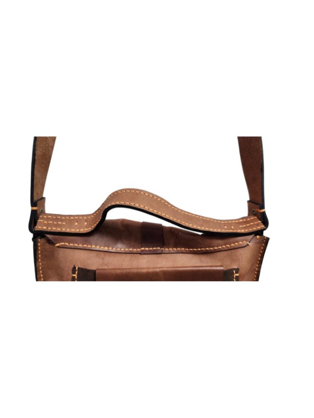 Handmade Genuine Leather Messenger Crossbody Bag Brown Rustic Satchel Unisex - Picture 9 of 16